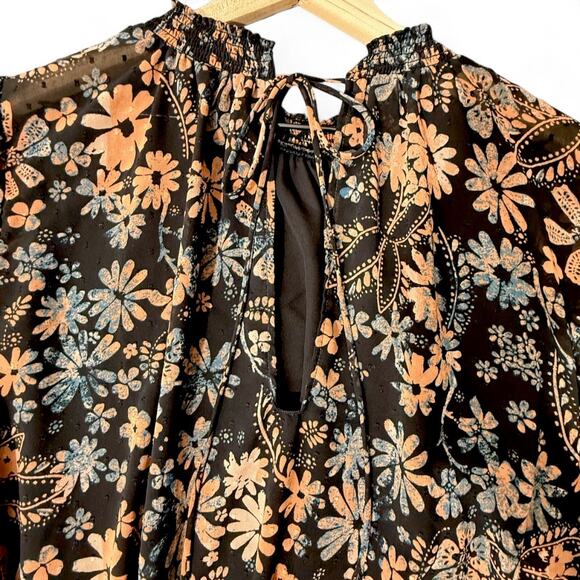 Free People Clarissa Printed Midnight Combo Top M Moody Fairygoth Smocked Boho - Picture 6 of 8